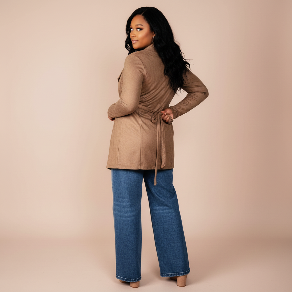 Suede Tie Waist Cardigan - Walnut