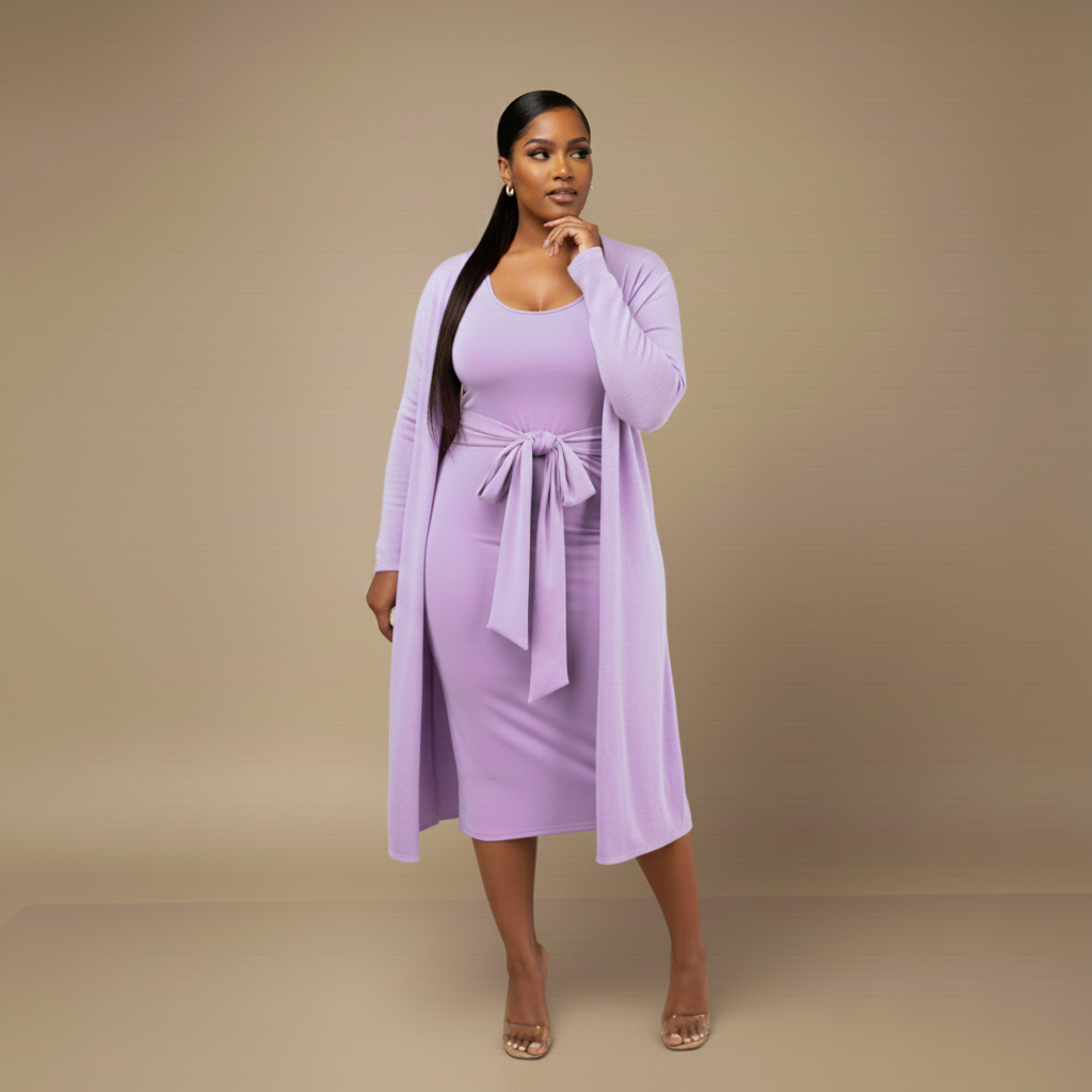 Dress & Cardigan Set (Lavender) – Kloset 518