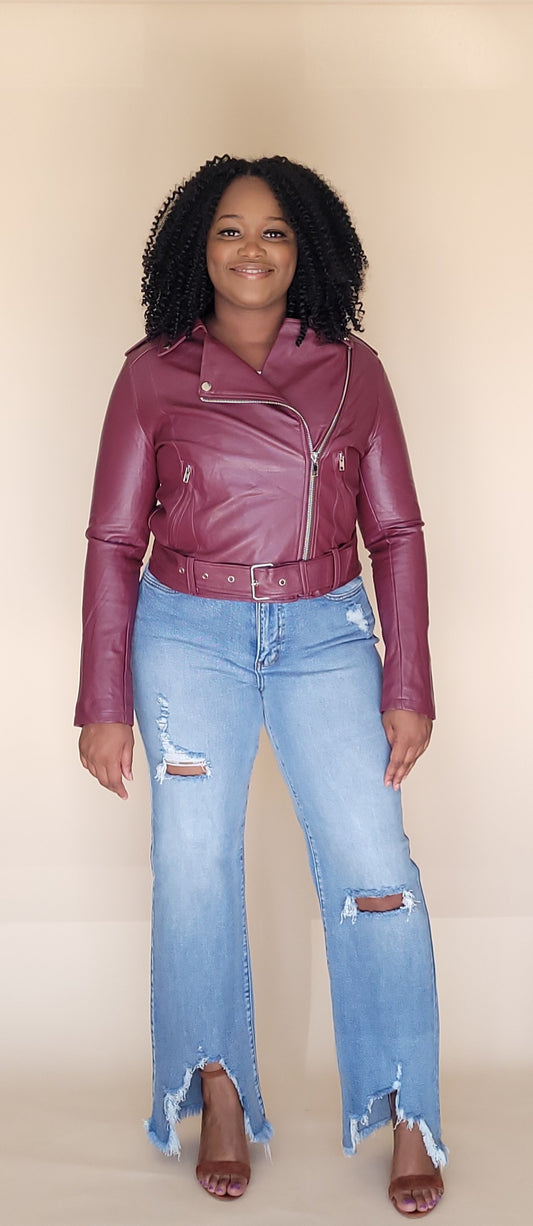 PU Leather Jacket (Burgundy)