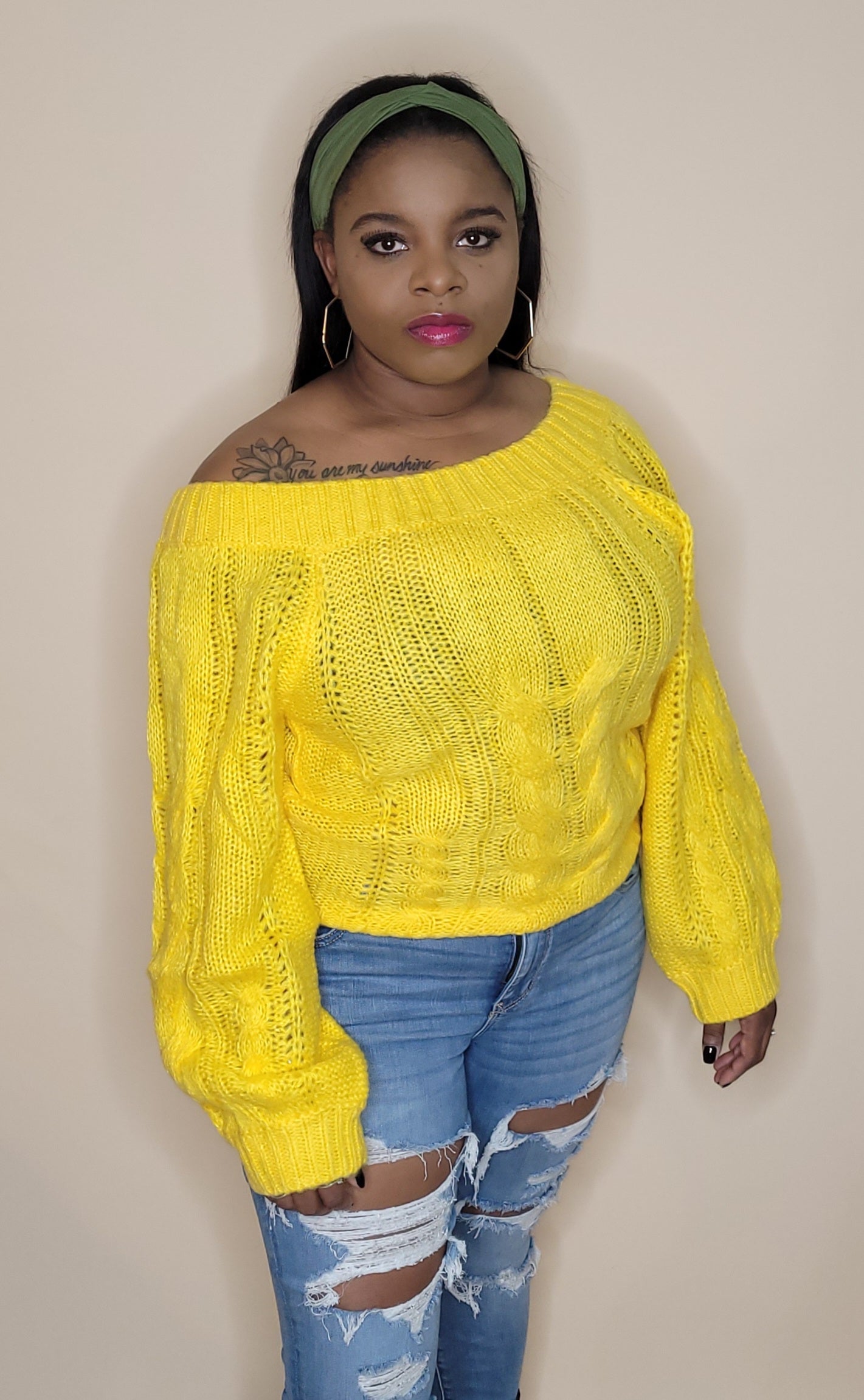 Solid Color Knit Sweater (Plus) - Yellow