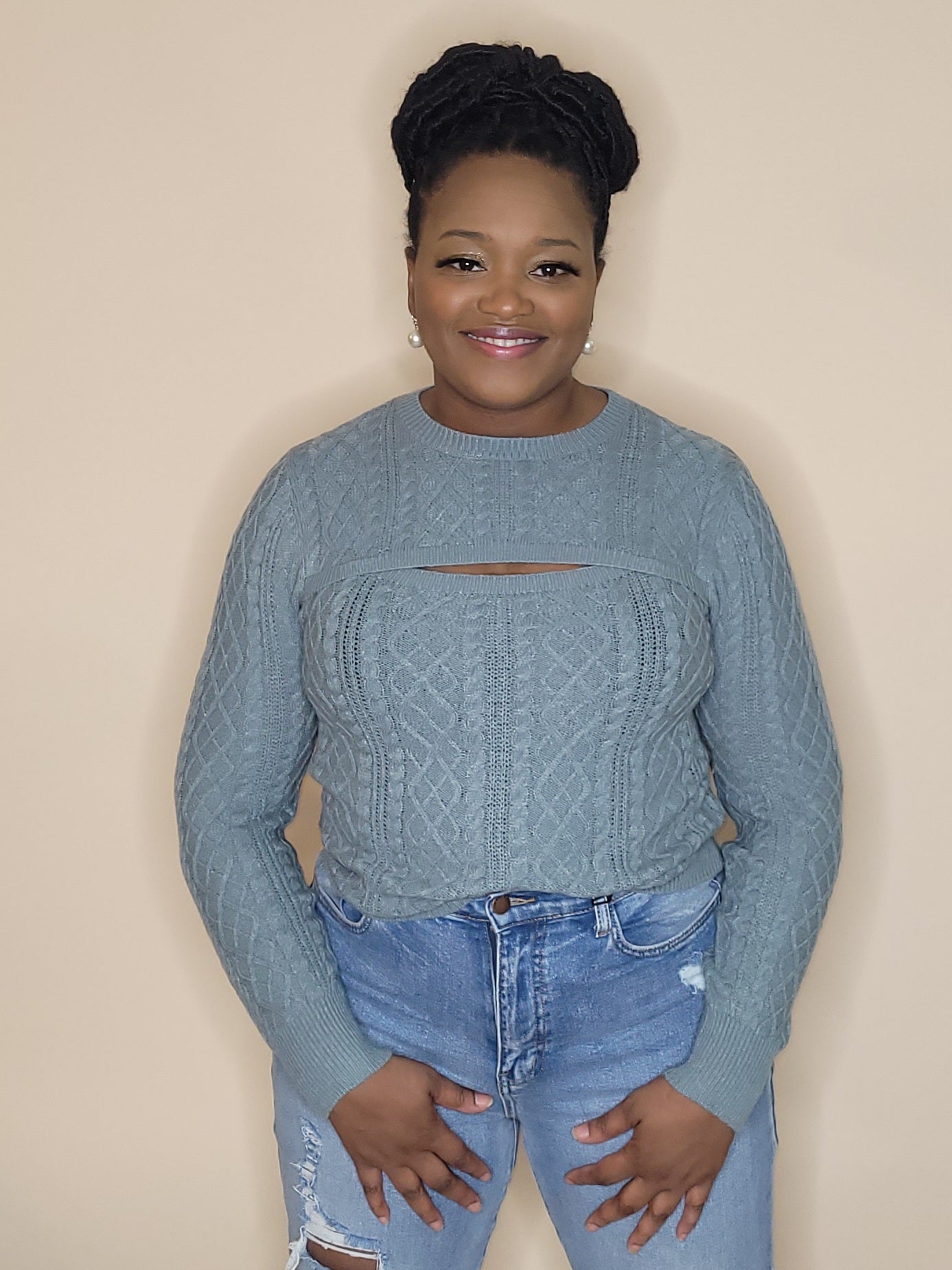 Bust Cut Out Sweater (Slate Blue)